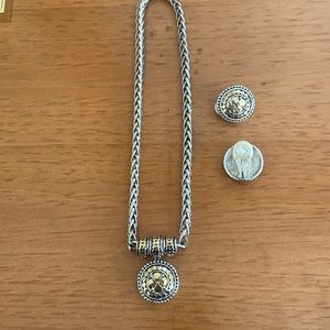Golden silver rhodium plated necklace 16 inch with matching clip earrings